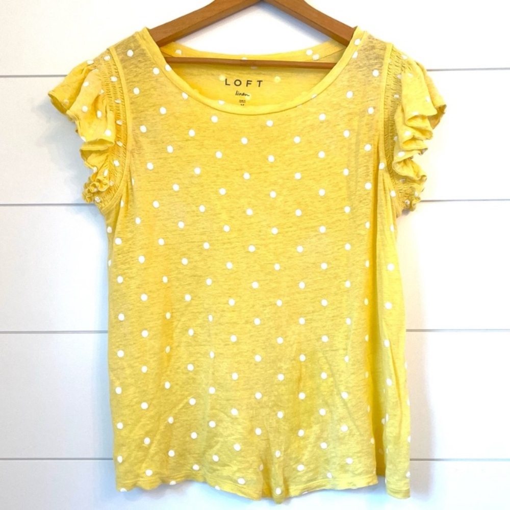 LOFT Yellow Polka Dot Short Sleeve Top